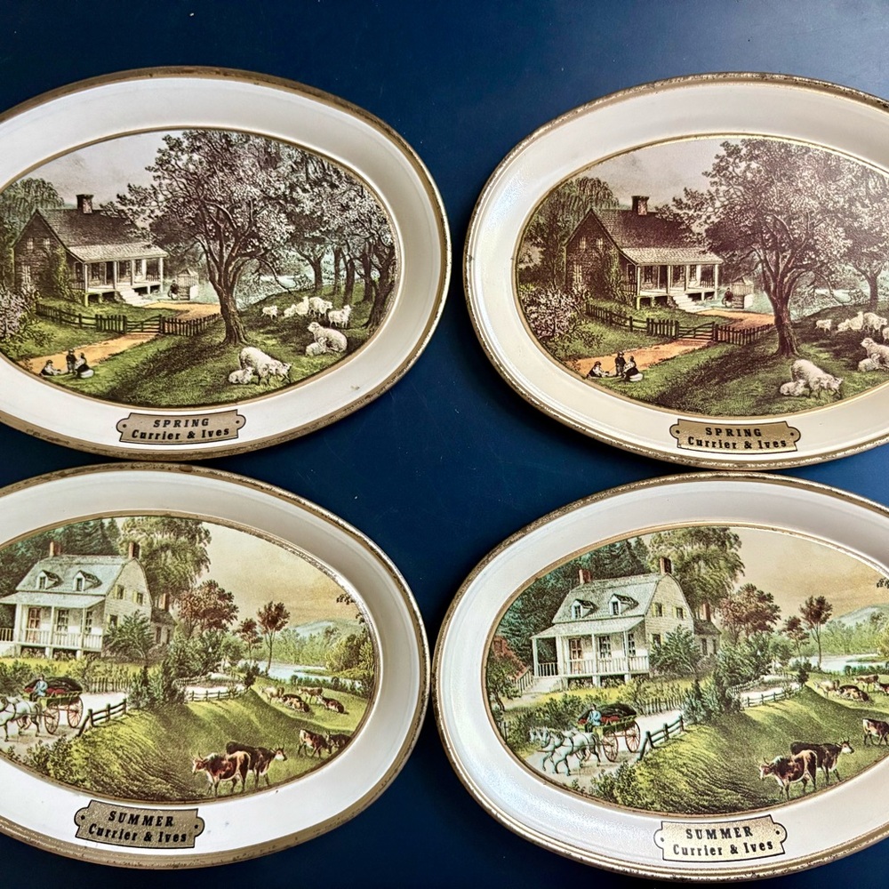 Vintage Seasonal Plates Set by Currier and Ives